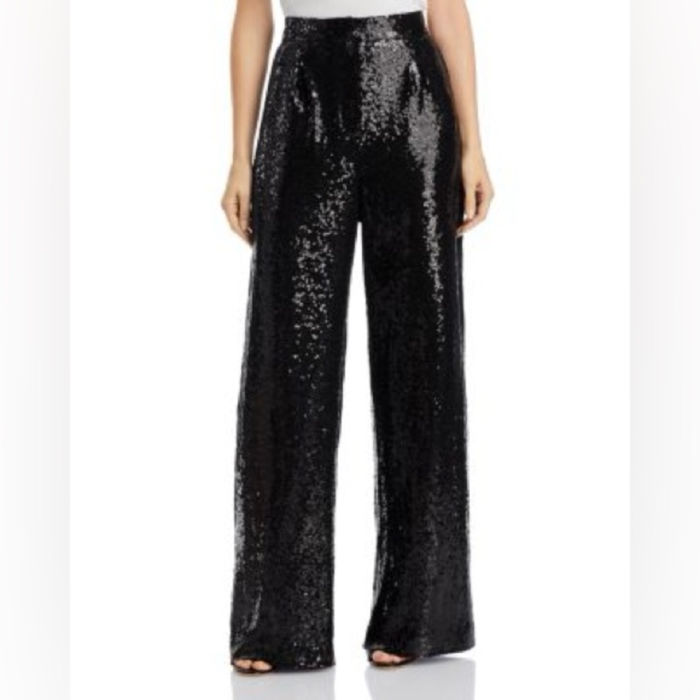 Wayf Encore Wide Leg Sequin Pant NWT Women Small Black Trouser Lined Stretch